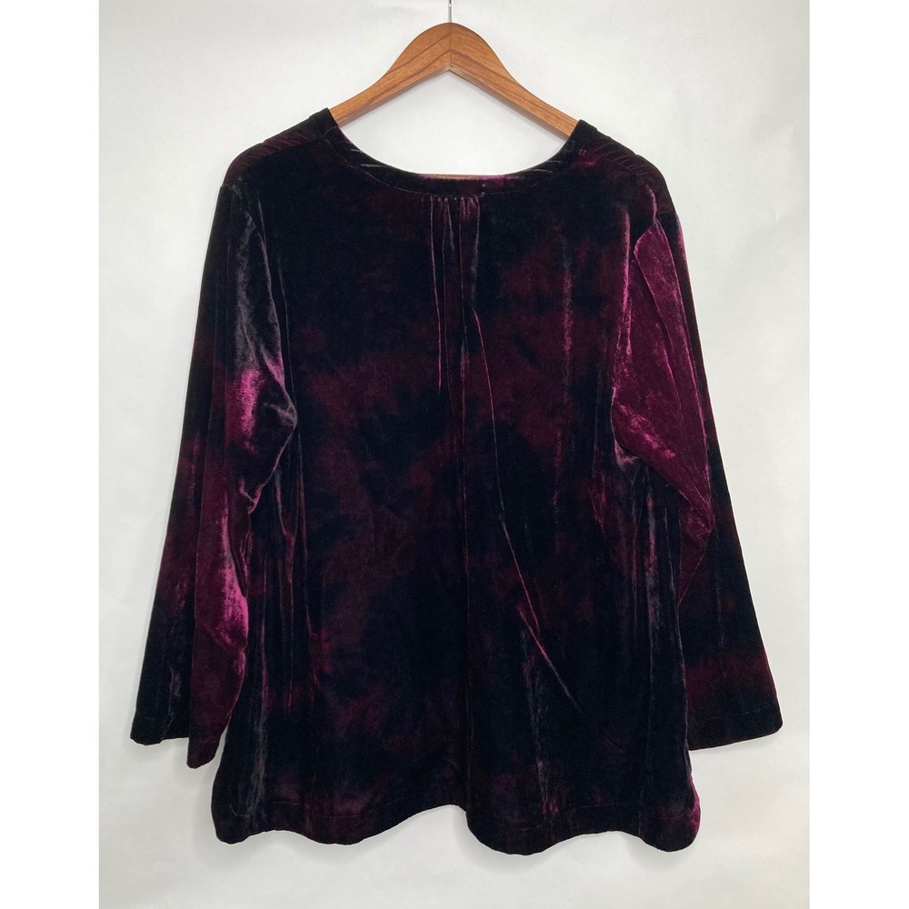 Pure Jill Women Velvet Tunic Top Plum Purple Tie Dye V-Neck XL Petite Whimsigoth - Picture 2 of 10